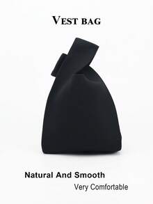 Mini Lightweight Foldable Cute Black Resin Hollow Breathable Contrast Color Knitted Handbag For Vacation, Photography, Student School, Girls - Black - View 4