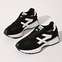 Women's New Fashion Thick Sole Height-Increasing Retro Outdoor Daily Commute Casual Travel Shopping Running Shoes, Multi-Color Plus Size - Black and White - View 5