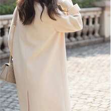Elegant Women's Mid-Length Coat, Lapel Design, Decorated With Loquat Buttons, Long Raglan Sleeves, Woven Fabric, Suitable For Autumn And Winter Wear. - Beige - View 3