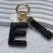 Beautiful Letter Keychain Faux Rhinestone Alphabet Elegant Black Gold Women's/Men's Accessories Suitable For Birthday Anniversary Gifts - Black - View 35