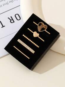 5pcs Fashionable Gold Leopard Print Heart Rhinestone Watch Band Decor Rings, Buckles And Studs For Apple Watch - Gold - View 2