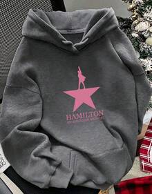 Women'S Y2K Style Hamilton Musical Inspired Hooded Sweatshirt - Official  Musical Graphic Print, Cozy Fleece Pullover With Star & Hamilton Lettering - 深灰色 - 查看 1