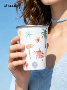 choxila 1pc Beach Style Coffee Mug, Coconut Tree/Sea Turtle/Shell Pattern, Summer Vibe, 350ml, Mug, Tea Cup, Suitable For Afternoon Tea, Family Gathering, Camping, Holiday Gift - Summer Cup - View 11