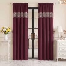 FLYINGCURTAINS Modern Plaid Patchwork Thermal Sunscreen Curtain With Window Rod Bag Style Light Translucent Privacy Window Screen, Farmhouse Style Home Decor Curtain - Red Violet - View 10