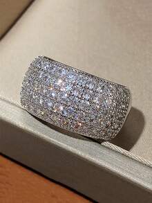 1pc Fashionable High-End Exaggerated Personality Ring Elegant Versatile Elegant Inlaid With Shiny Cubic Zirconia Finger Ring Suitable For Women's Daily Wear - Silver - View 3