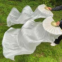 1pc Right-Handed White Long Flowing Dance Fan, Bamboo Ribs With Smooth Faux Silk Long Gauze Fabric, Elegant Drape Enhances Stage Atmosphere, Suitable For Belly Dance, Classical Dance, Art Performance, Party Stage Performance Dance Accessory - Multicolor - View 1