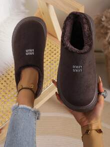 Women Warm Winter Platform Slip On Mules Fleece Lined Soft Suede Anti Slip Daily Outdoor Casual Clogs - Coffee Brown - View 2