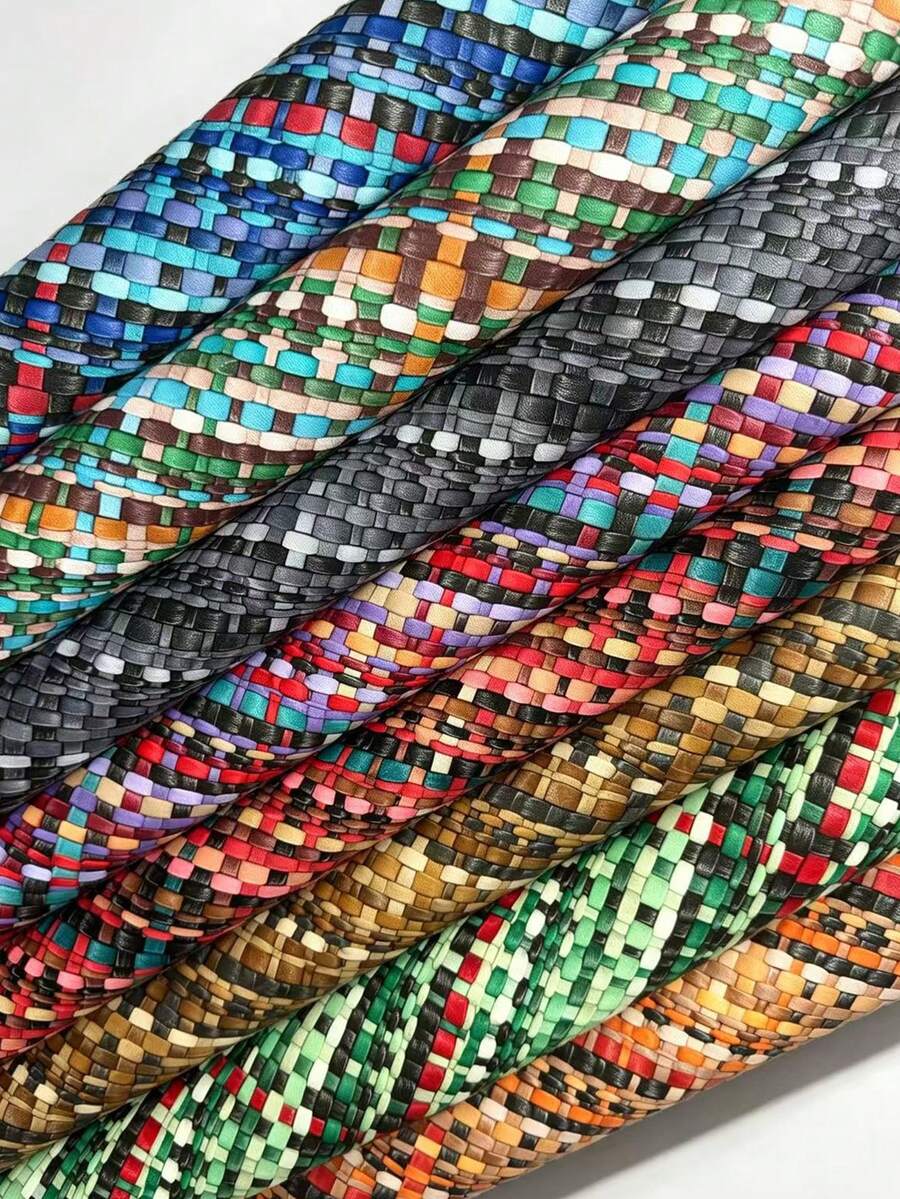 1 Roll PU Leather Fabric, Multi-Color Mixed Effect Artificial Leather Material, Suitable For Bags, Home Decor, Shoes, Belts And DIY Handicrafts (Asymmetrical Pattern Arrangement) - Colorful Version - View 1