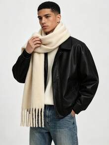 Men's Solid Color Tassel Scarf, Autumn/Winter Thickened Long Neck Warmer, Warm Scarf, Street Casual Versatile Accessory For Men - Multicolor - View 5