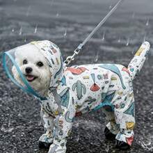 Waterproof Dog Raincoat Set, Includes 1pc Raincoat And Waterproof Leash, Multiple Colors Available, Windproof And Fully Waterproof, Full Coverage Design, With Special Fasteners, Non-Slip Rubber Sole, Adjustable Hook And Loop, Full Paw Coverage And Reflective Strips - Yellow - View 2