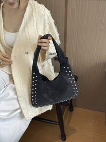 2026 New Personalized Rivet Motorcycle Large Capacity European And American Retro Shoulder Underarm Bag For Travel And Commuting - Black - View 10
