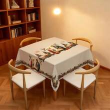 1pc Jesus Birth Print Tablecloth, Polyester Material, Nativity Scene Tablecloth With Angels, Sheep And Pine Cone Background, Suitable For Christmas Party Decoration, Gathering Decoration, Family Dinner Decoration And More - A - View 14