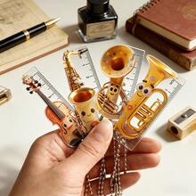 4pcs Musical Instrument Shaped Ruler With Beaded Chain, Transparent Portable Pocket Ruler/Handheld Ruler, Cute Cartoon Style Stationery, Can Be Hung On Backpack Or Pencil Case, Very Convenient Measuring Tool - Sets - View 1