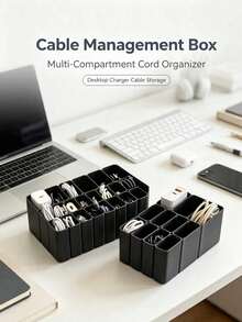 Desktop Cable Organizer, Multi-Compartment Cable Storage Rack, Space-Saving Charging Cable Storage Box, Suitable For Home Office Dormitory Desk - Multicolor - View 1