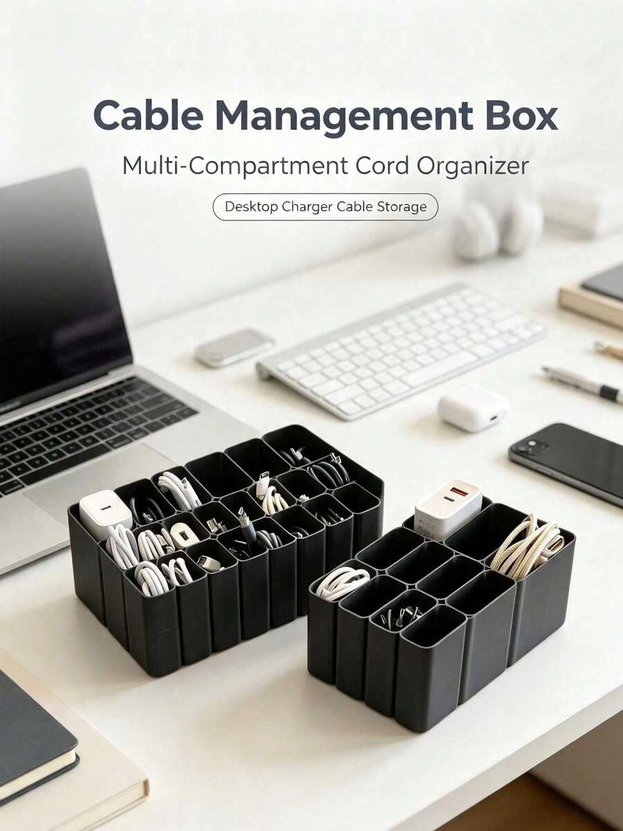 Desktop Cable Organizer, Multi-Compartment Cable Storage Rack, Space-Saving Charging Cable Storage Box, Suitable For Home Office Dormitory Desk - Multicolor - View 1