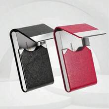 1 Business Card Holder, PU Leather Business Card Case, Unisex, Ultra-Thin Metal Business Card Holder, Magnetic Closure, Back-To-School Essential - Multiple Styles - View 1