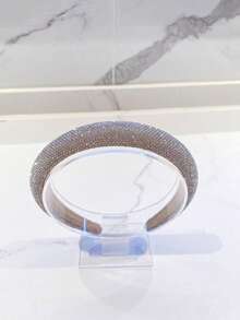 1pc Women's Full Rhinestone Sparkling High-End Headband, Sponge Headband, Luxury Niche Height-Increasing Crown Headpiece, Shiny Hair Accessory - Silver - View 3