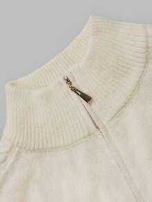 NiceArt Women's Half-Zip Collar Wool Knit Sweater, Long Sleeve Cable Knit Side, Loose Casual Style, Warm Pullover For Autumn/Winter - White - View 4