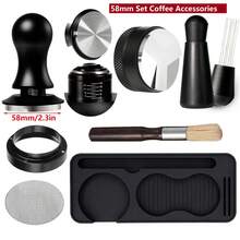 51/53.3/58mm Espresso Tamper And All-In-One Espresso Coffee Kit, Depth-Adjustable Coffee Tamper For Espresso Machine, Distributor WTD Tool Magnetic Dosing Funnel Puck Screen Cleaning Brush And Tamping Station, Ideal Coffee Accessories Set - Black - View 16