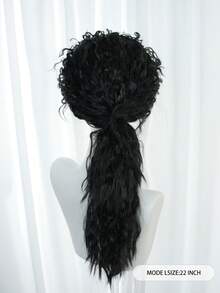 Black Fluffy Curly Ponytail Wig For Men Vintage Rock Style Synthetic Wig For Party Halloween Cosplay Retro Rocker Costume Wig For Stage Performance - Black - View 8
