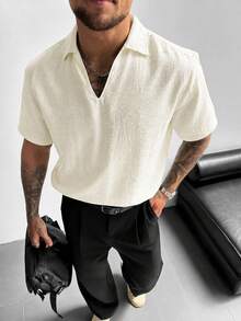 GloMan Men Apricot V‑Neck Linen Semi‑Sheer Short Sleeve Shirt,Summer/Fall Breathable For Vacation Beach,Business,Street,Office Commute,Father/Husband - Apricot - View 4