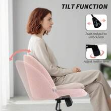 Teddy Fleece Office Chair With Wheels - Light Pink On-Site - Pink + Fleece - View 6