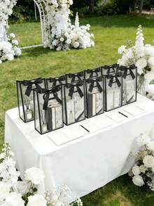 Transparent Gift Bags With Black Trim And Satin Bow; Reusable Transparent PVC Tote Bags For Classroom Rewards, Wedding, Bridal Shower, Birthday Gift Packaging And More. These Gift Bags Can Also Be Used To Wrap Flowers, Perfect For Use In Boutiques (Available In Multiple Colors). - Transparent Gift Bag - View 7