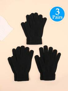 3PCS/2PCS/1PC Winter Knitted Warm Gloves Unisex Solid Color Elastic Finger-Separated Cycling, Outdoor Work Cold-Proof Woolen Gloves - Solid Color - View 14