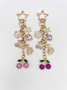 1pc/2pcs, Charming Pink Rhinestone Cherry Heart Pendant Bag Charm, Women's Handbag/Backpack/Shoulder Bag Accessory, Women's Travel Essential Keychain, Car Accessory, Room Decor, Fun Gift For Friends Back To School - Multicolor - View 15