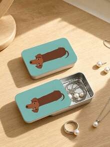 Mini Jewelry Storage Box With Fishbone Divider, Snap Closure Portable Jewelry Box, Inverted Dachshund Metal Matchbox, Easy To Carry Vintage Design, Multi-Functional Decorative Storage Box, Partitioned Storage For Earrings, Rings, Necklaces, Suitable For Commuting, Short Trips, Dorm Desk, Vanity Organization, Ideal For Delicate Girls, Students, Jewelry Lovers - Multicolor - View 4