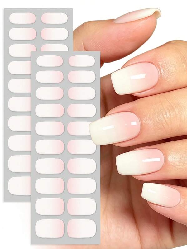 40 Stück Gel-Nagelaufkleber, selbstklebende UV-freie tragbare Nägel für den Sommer, Rosa Farbverlauf/Gothic/Cremeweiß Strandurlaubsstil, DIY Salon Nagelkunst Zubehör, Nagelaufkleber, Nagelzubehör, Herbst Nagelkunst, Schulanfang, Halloween Nagelkunst, geeignet für Frauen