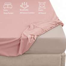 H&R Extra Deep Fitted Sheet 40 Cm (16 Inch) Pocket Soft Brushed Microfiber Mattress Bed Sheet Breathable, Shrink & Fade Resistant All Around Elastic, Machine Washable Sheet For Home Bedroom - Pink - View 2