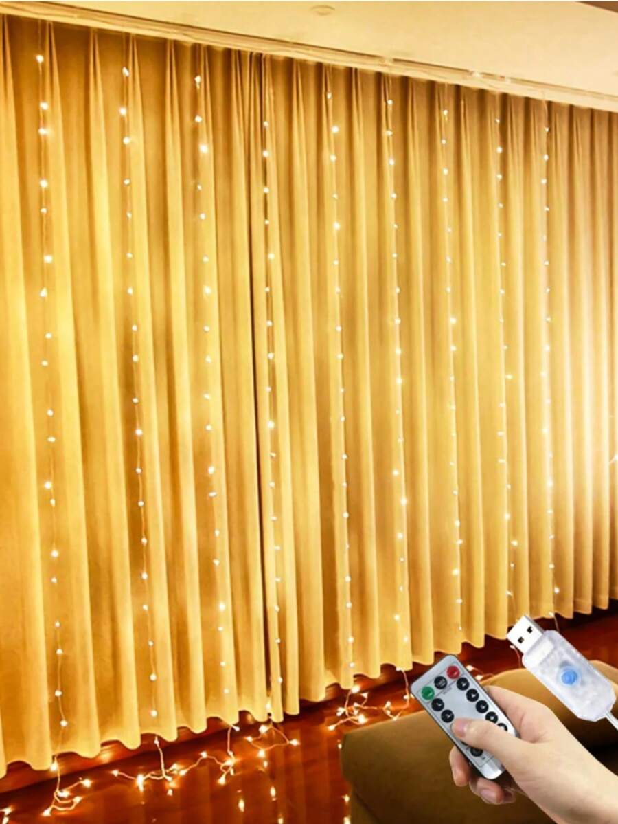 USB Powered LED Curtain Fairy Lights, 8 Lighting Modes Remote Control String Lights, Suitable For Wedding, Christmas, Holiday Party And Indoor Home Decor - USB Curtain Lights - View 1