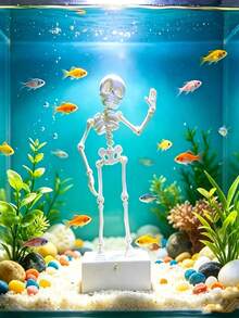 1pc Dancing Fish Tank Skeleton Ornament, Unique Fish Tank Decoration, Laughing Dancing Skeleton, Ideal Gift For Fish Hobbyists, Suitable For Halloween, Bathtub Decor, Adding Oxygen To Fish Tank - Happy Aquarium - View 11