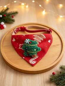 1pc Fabric Pet Triangle Bandana, 3D Embroidered Santa Claus & Christmas Tree Pattern, Adjustable Pet Collar Scarf, Pet Neck Accessory, Suitable For Christmas Party, Holiday Photos, Daily Pet Wear & Pet Gift - Multicolor - View 10