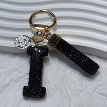 Beautiful Letter Keychain Faux Rhinestone Alphabet Elegant Black Gold Women's/Men's Accessories Suitable For Birthday Anniversary Gifts - Black - View 21