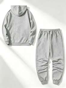 Men Hoodie Co-Ords - Grey - View 2
