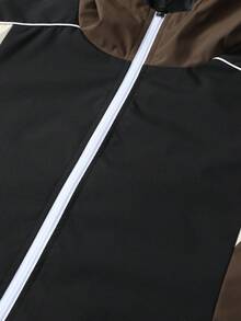 Men's Functional Outdoor Hooded Jacket With Line Piping And Patchwork Design, Suitable For Hiking, Climbing, Camping, Commuting, Shopping And Various Scenarios - Black - View 6