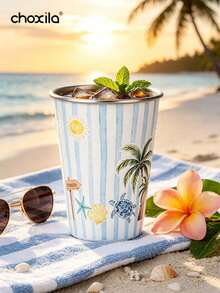 choxila 1pc Beach Style Coffee Mug, Coconut Tree/Sea Turtle/Shell Pattern, Summer Vibe, 350ml, Mug, Tea Cup, Suitable For Afternoon Tea, Family Gathering, Camping, Holiday Gift - Summer Cup - View 7