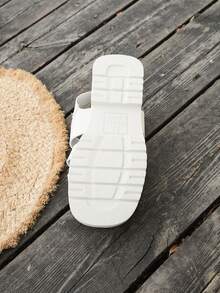Women's Black Thick Sole Hook-And-Loop Sandals, Mid-Heel Casual Sport Walking Summer Chunky Heel Soft Bottom Versatile Wedge Roman Slide Sandals - White - View 11