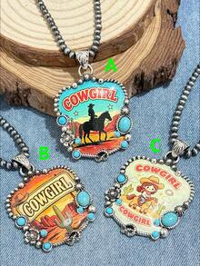 Collar de perlas con colgante de aleación con estampado de estilo bohemio vintage europeo y americano de estilo occidental para mujer. Adecuado para uso diario, citas, asistir a fiestas temáticas, recibirás muchos cumplidos de tus amigos cuando lo uses - Multicolor - Ver 8