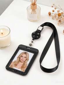 Shiny ID Card Holder With Lanyard, ID Card Storage Box, Anti-Loss Lanyard, Student ID Card Holder, Self-Service Restaurant Card Holder, Sliding Cover, Dual Card Slot, Small Card Slot, Bus Card Holder, Non-Inductive, Bank Card Holder, Subway Card Storage, Adjustable Portable ID Card Holder Decorative Keychain, Suitable For Office Workers And Students, Perfect Gift, Back To School Gift, Couple Card Holder, Bank Card Holder, Travel Essential, Back To School, Commute, Business Trip, Vacation - Multicolor - View 5