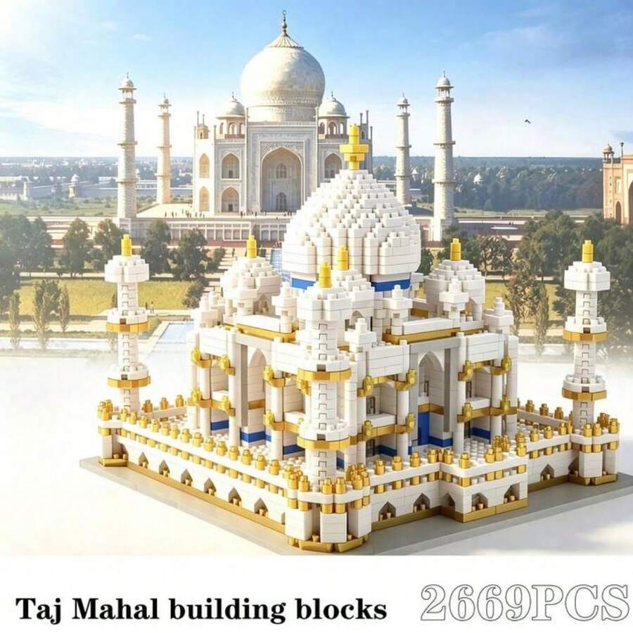 1400+Pcs Mini Leaning Tower Of Pisa Building Block Set, Taj Mahal And Neuschwanstein Castle Building Blocks, World Famous Architecture Assembly Model, High Difficulty Adult Toy Micro Particle Desktop Decor, Birthday Gift, Stress Relief Building Block Toy, Holiday Gift - Multicolor - View 1
