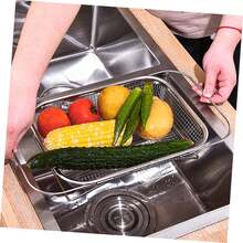 Rectangular Fruit And Vegetable Washing Basket Stainless Steel Draining Basket Sink Strainer For Kitchen Versatile Reusable Food Strainer For Washing Fruits Vegetables And Pasta Space-Saving Design - View 1
