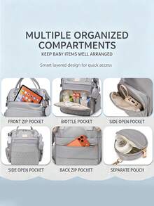 Tas Popok Ransel, Tas Perlengkapan Bayi untuk Perjalanan, Tas Bayi Kapasitas Besar untuk Kebutuhan Perjalanan dengan Alas Anti Air, Tali Pengikat Stroller dan Kotak Empeng, Unisex, Warna Polos - MultiWarna - View 6