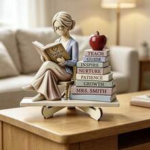 Collapsible Book Stand Reading Girl Wooden Figurine, Book Lover Theme Desktop Bookshelf Decor Gift - B - View 4