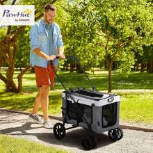 PawHut 2-In-1 Dog Stroller, Foldable Dog & Cat Buggy, Up To 10 Kg, Grey | Cat Stroller, Cushion, Mesh Window, Doors, Storage Basket, Cat Wagon, Buggy - Light Grey - View 10