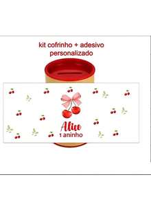 Cofrinho + Rótulo Personalizado Cerejinha Lembrancinha de Aniversário Festa Infantil - 10 unidades - Visão 3