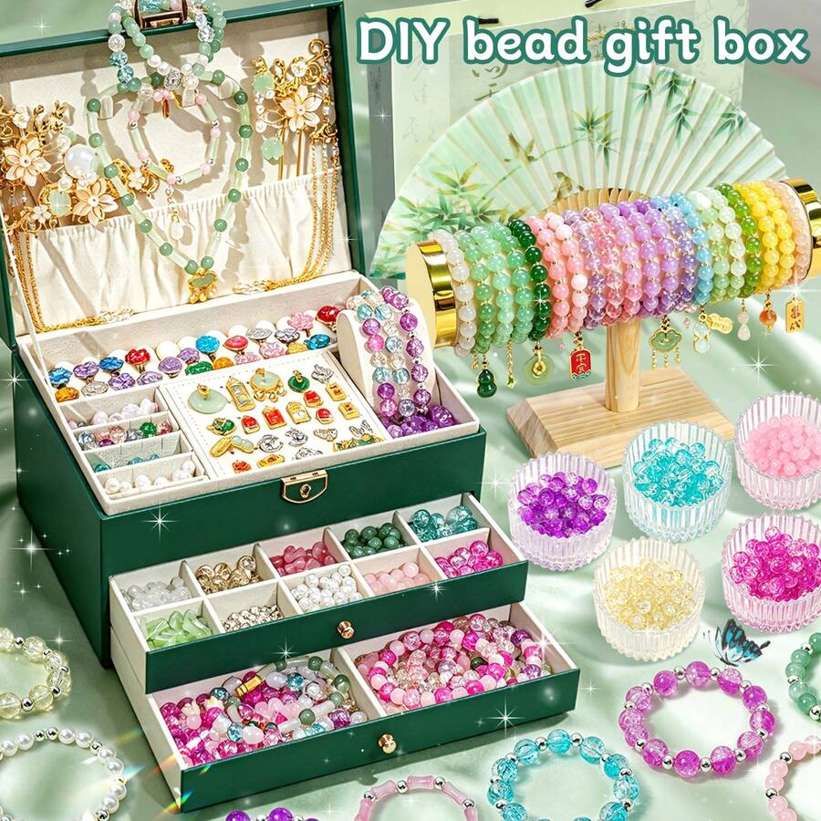 Set Perhiasan Manik-Manik Gelang Gaya Vintage, Kotak Hadiah, Bahan DIY Buatan Tangan, Hadiah Ulang Tahun, Suvenir - View 1