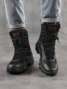 New Men's High-Top Tactical Boots, Breathable Outdoor Hiking Boots, Lightweight Mountaineering Boots - Black - View 1